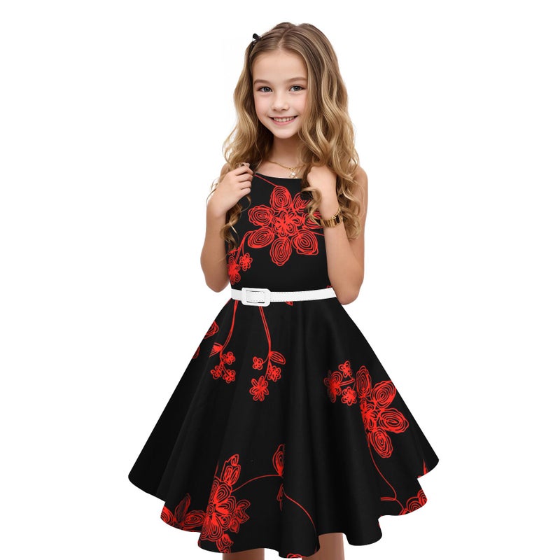 HB HBB MAGIC Girls Vintage Dress 50s Retro Twirling Special Occasion Dresses Size 6-14 Sleeveless Kids Dress Black Red - Image 3